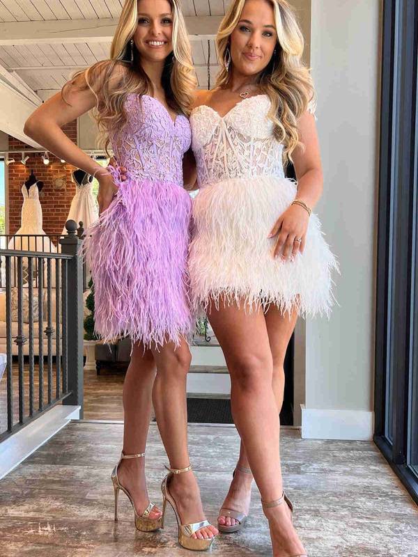  Amina |Sheath Sweetheart Lace Feather Skirt Homecoming Dress - Homecoming Dress - DYAVOR® 