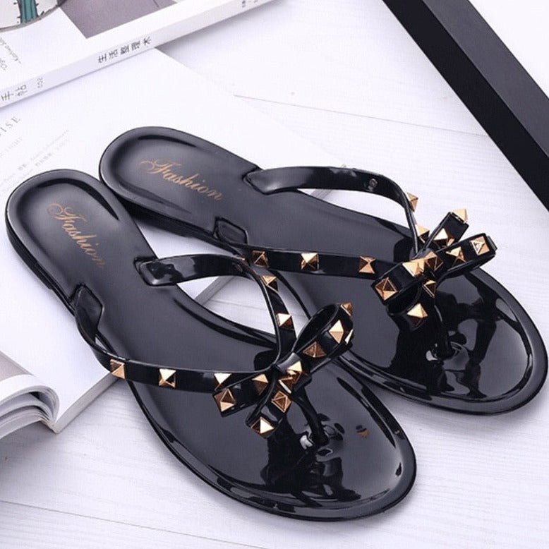 Studded bowknot flip-flops sandals