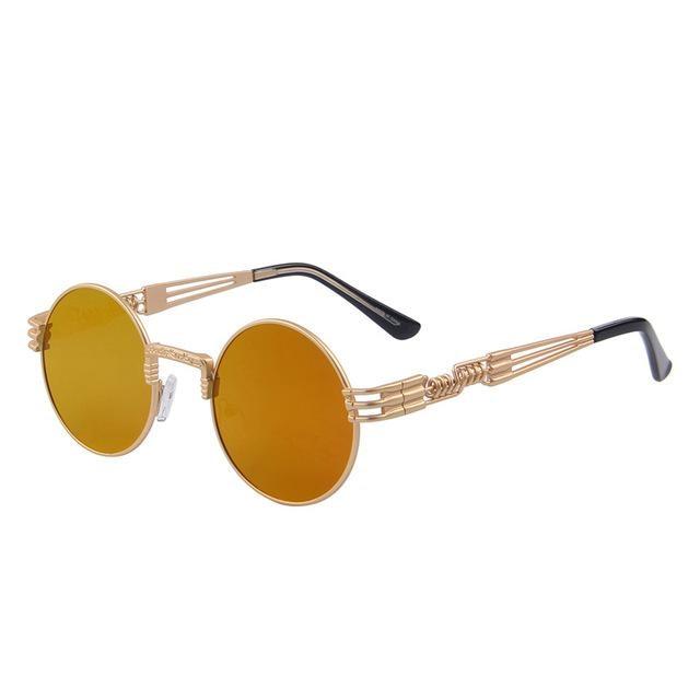  Women and Men Steampunk Retro Round Sunglasses with Metal Frame - Unisex Sunglasses - DYAVOR® 