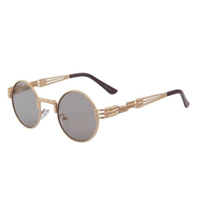  Women and Men Steampunk Retro Round Sunglasses with Metal Frame - Unisex Sunglasses - DYAVOR® 