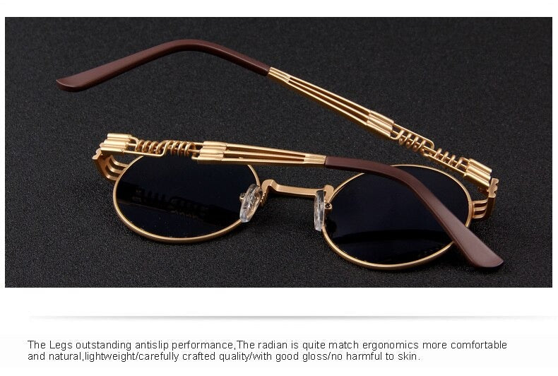 Women and Men Steampunk Retro Round Sunglasses with Metal Frame - Unisex Sunglasses - DYAVOR® 