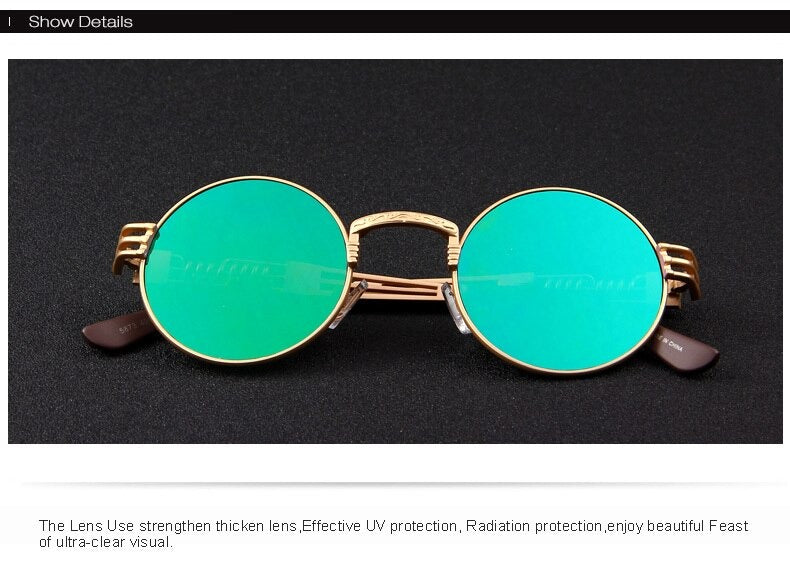  Women and Men Steampunk Retro Round Sunglasses with Metal Frame - Unisex Sunglasses - DYAVOR® 