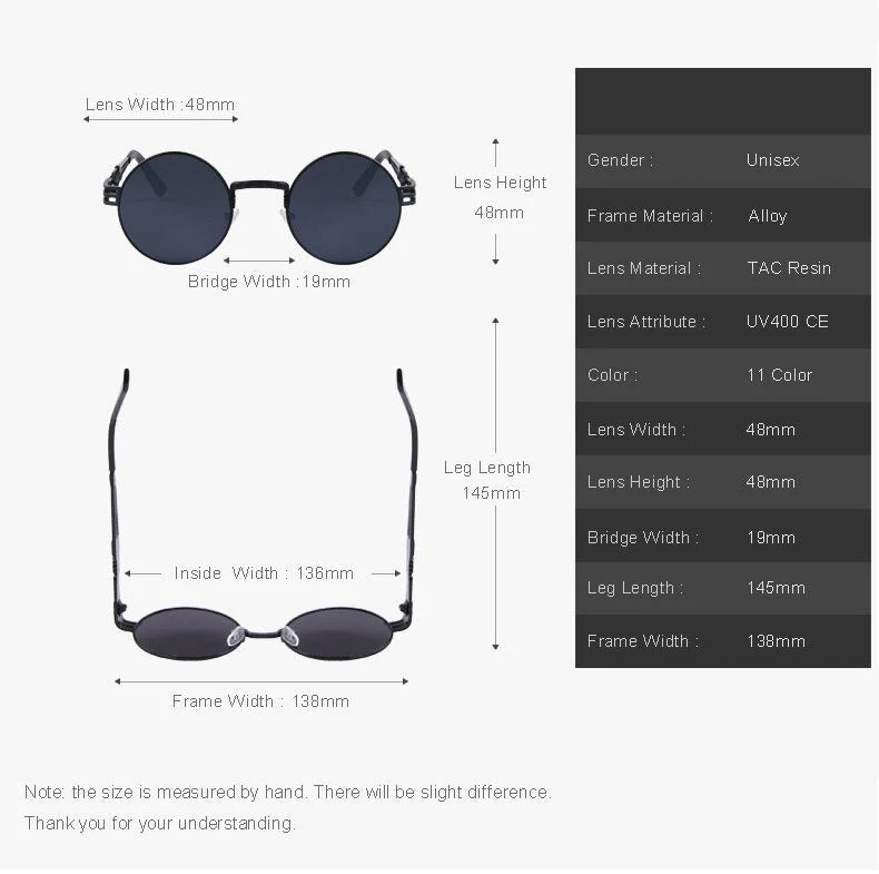  Women and Men Steampunk Retro Round Sunglasses with Metal Frame - Unisex Sunglasses - DYAVOR® 