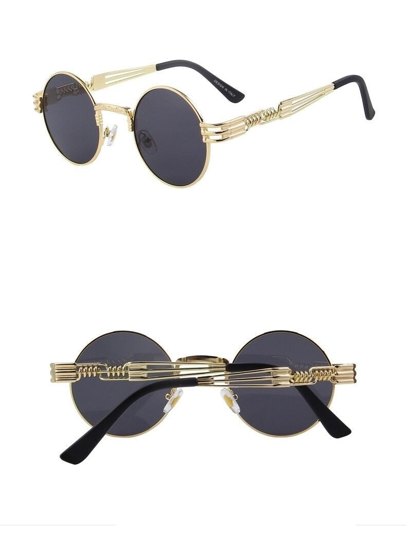  Women and Men Steampunk Retro Round Sunglasses with Metal Frame - Unisex Sunglasses - DYAVOR® 