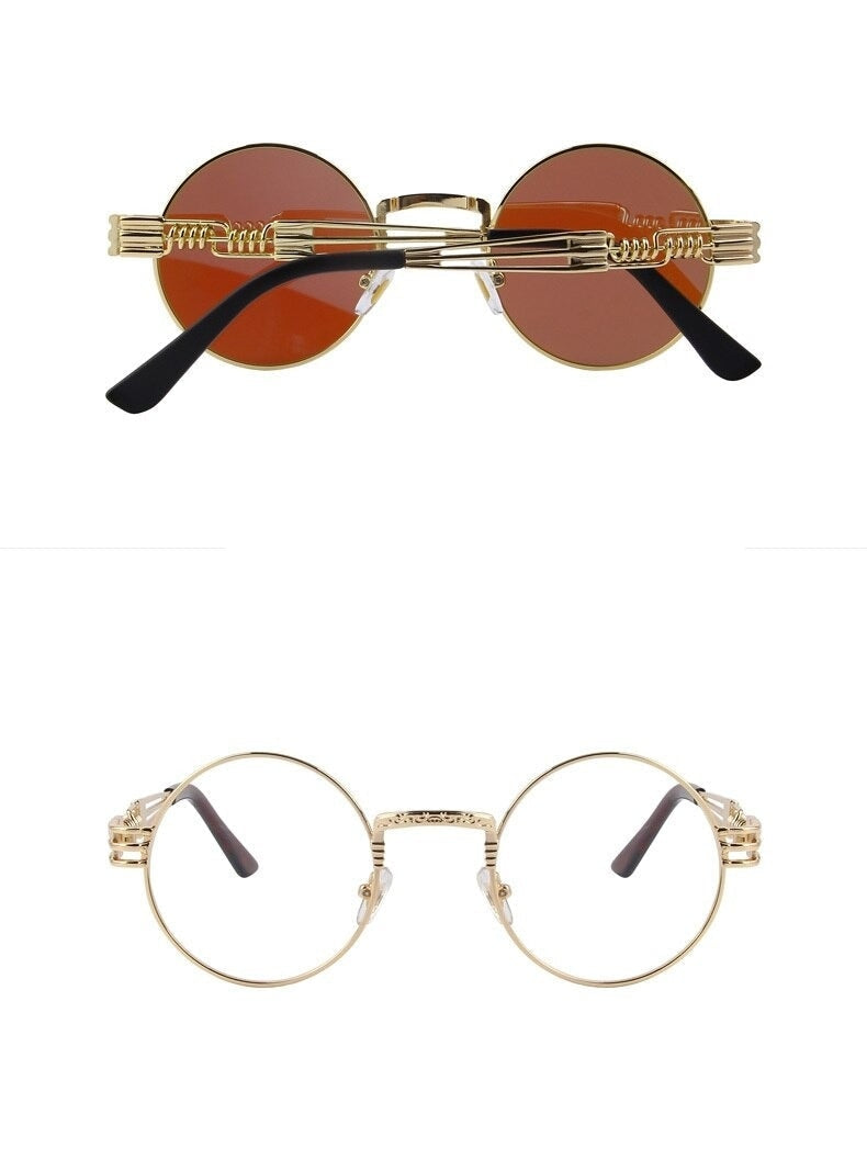  Women and Men Steampunk Retro Round Sunglasses with Metal Frame - Unisex Sunglasses - DYAVOR® 