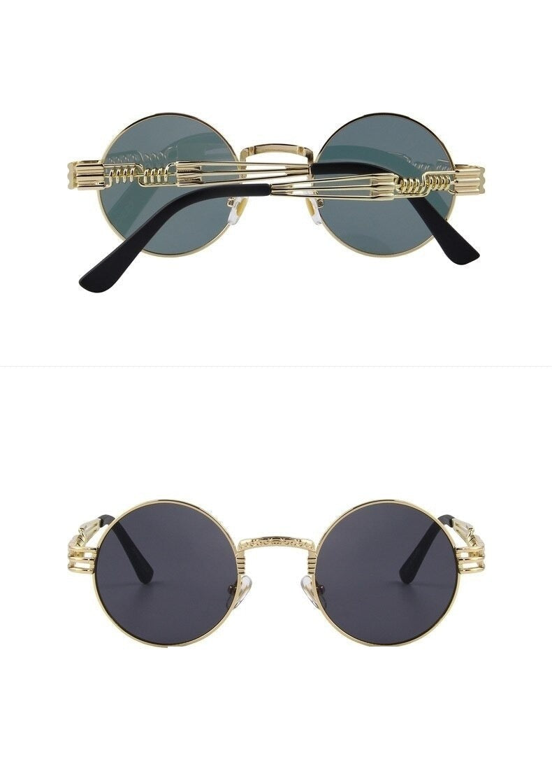  Women and Men Steampunk Retro Round Sunglasses with Metal Frame - Unisex Sunglasses - DYAVOR® 