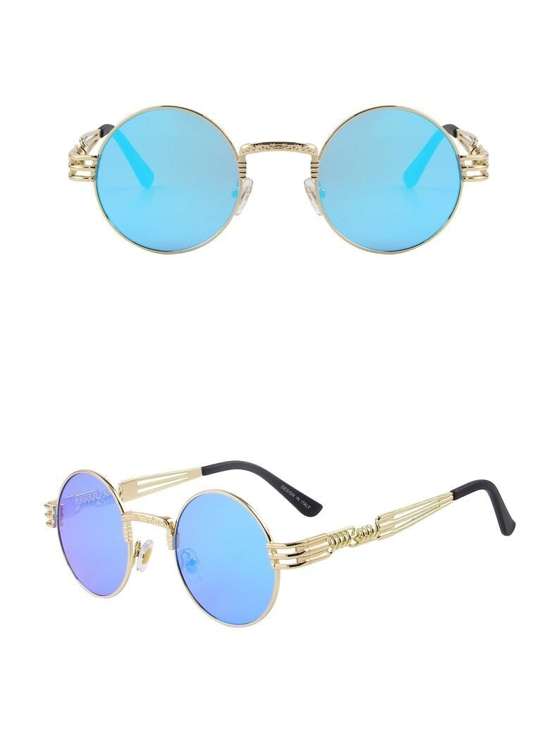  Women and Men Steampunk Retro Round Sunglasses with Metal Frame - Unisex Sunglasses - DYAVOR® 