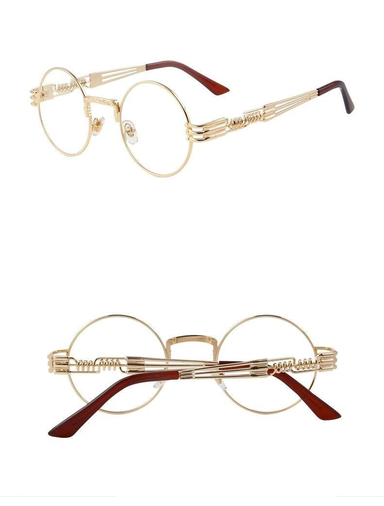  Women and Men Steampunk Retro Round Sunglasses with Metal Frame - Unisex Sunglasses - DYAVOR® 