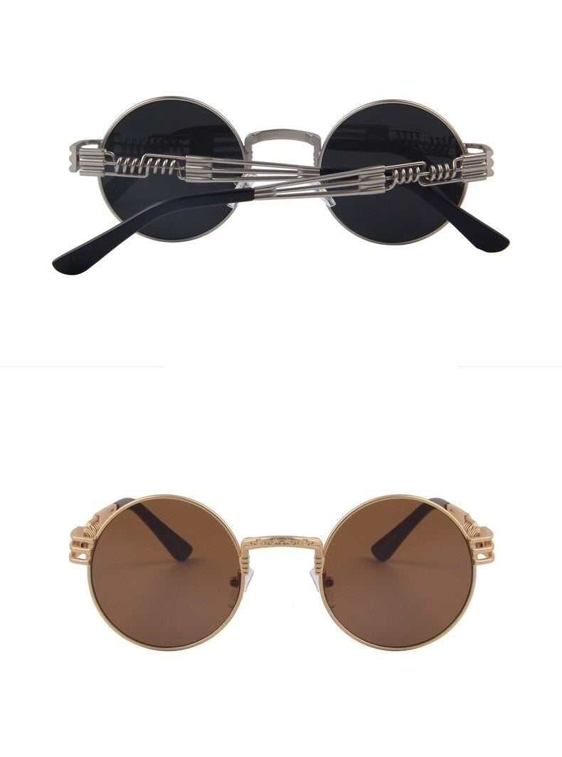  Women and Men Steampunk Retro Round Sunglasses with Metal Frame - Unisex Sunglasses - DYAVOR® 