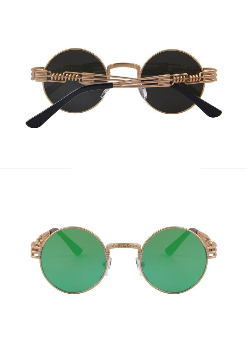  Women and Men Steampunk Retro Round Sunglasses with Metal Frame - Unisex Sunglasses - DYAVOR® 