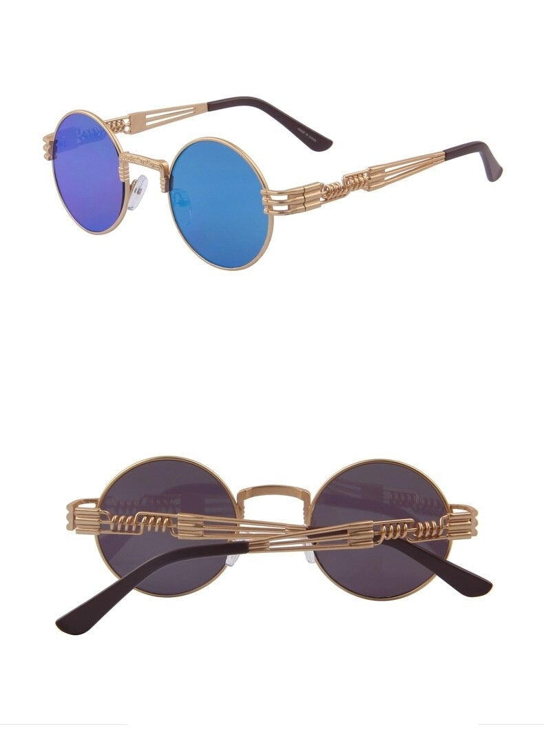  Women and Men Steampunk Retro Round Sunglasses with Metal Frame - Unisex Sunglasses - DYAVOR® 