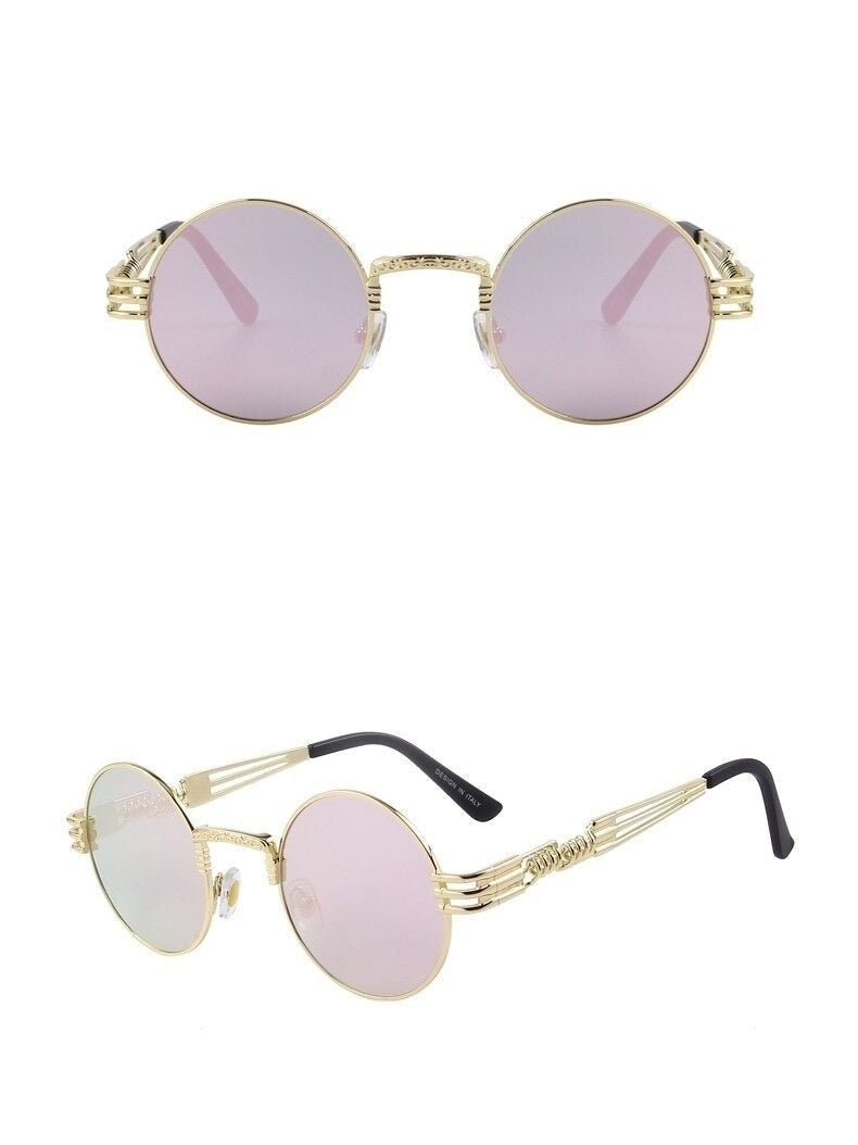  Women and Men Steampunk Retro Round Sunglasses with Metal Frame - Unisex Sunglasses - DYAVOR® 