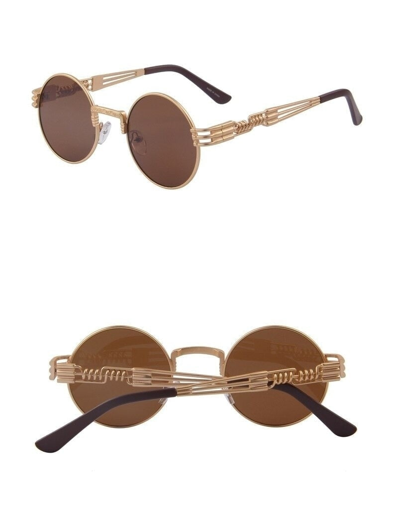  Women and Men Steampunk Retro Round Sunglasses with Metal Frame - Unisex Sunglasses - DYAVOR® 