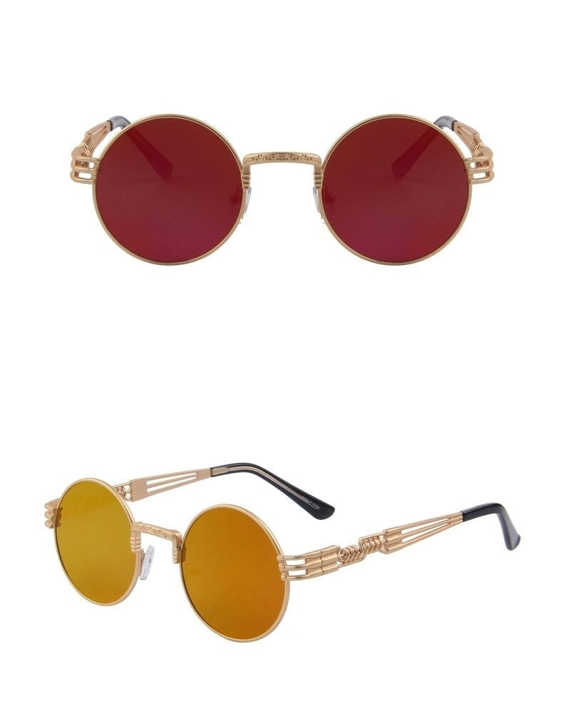  Women and Men Steampunk Retro Round Sunglasses with Metal Frame - Unisex Sunglasses - DYAVOR® 