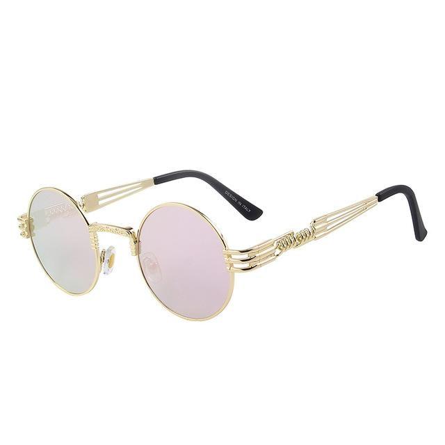  Women and Men Steampunk Retro Round Sunglasses with Metal Frame - Unisex Sunglasses - DYAVOR® 