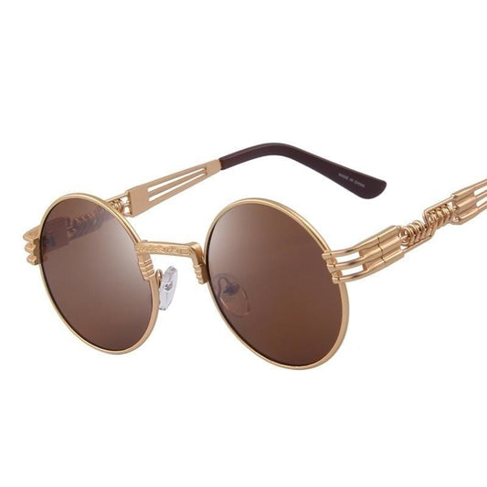  Women and Men Steampunk Retro Round Sunglasses with Metal Frame - Unisex Sunglasses - DYAVOR® 