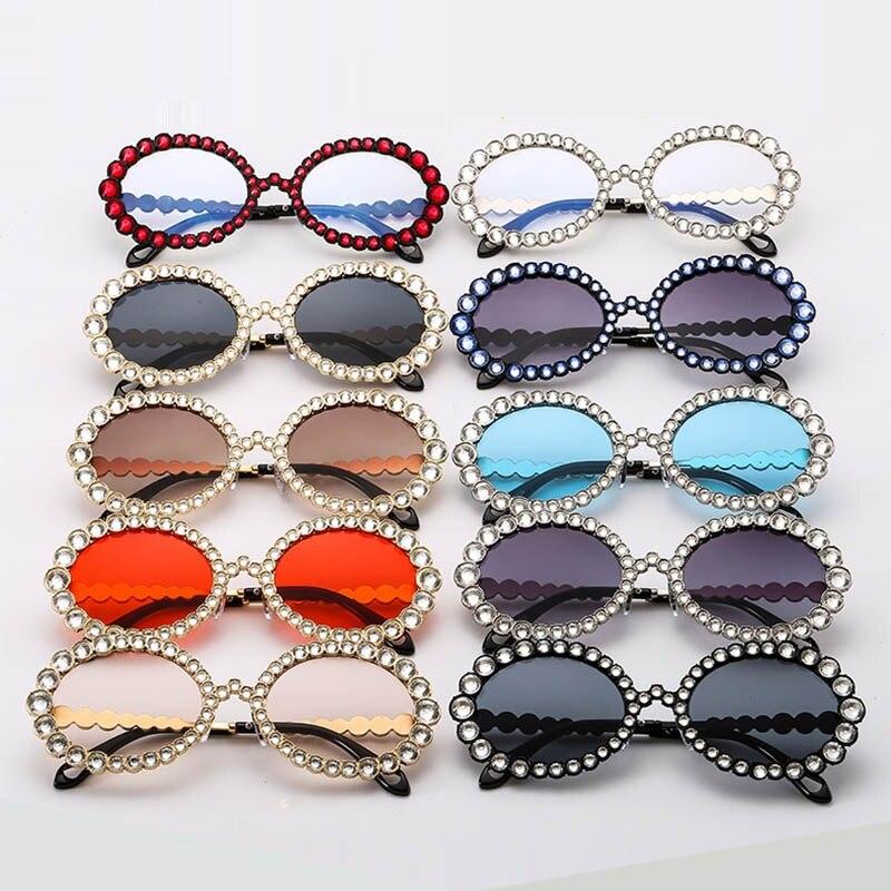  Women's Crystal Rhinestone Gold Champagne Metal Frame Oval Sunglasses on Clearance - Women Sunglasses - DYAVOR® 