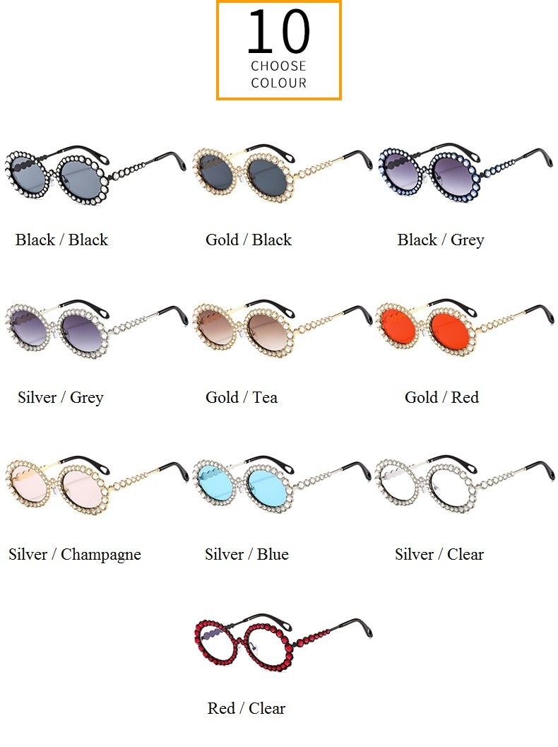  Women's Crystal Rhinestone Gold Champagne Metal Frame Oval Sunglasses on Clearance - Women Sunglasses - DYAVOR® 