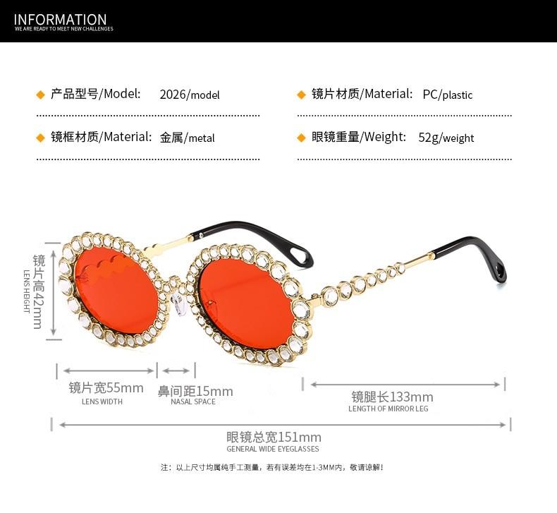  Women's Crystal Rhinestone Gold Champagne Metal Frame Oval Sunglasses on Clearance - Women Sunglasses - DYAVOR® 