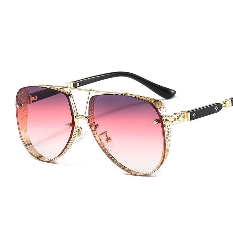  Women's Designer Metal Alloy Frame Hollow Pattern Oval Sunglasses - Women Sunglasses - DYAVOR® 