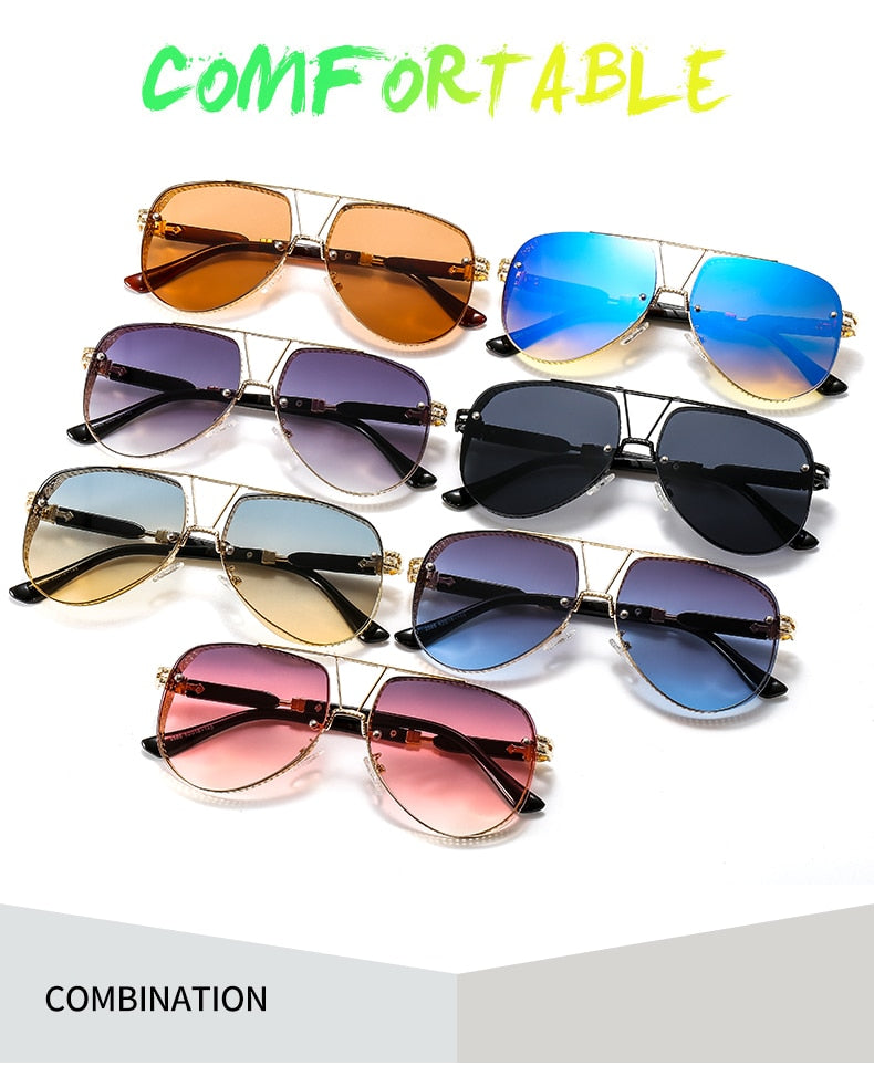  Women's Designer Metal Alloy Frame Hollow Pattern Oval Sunglasses - Women Sunglasses - DYAVOR® 