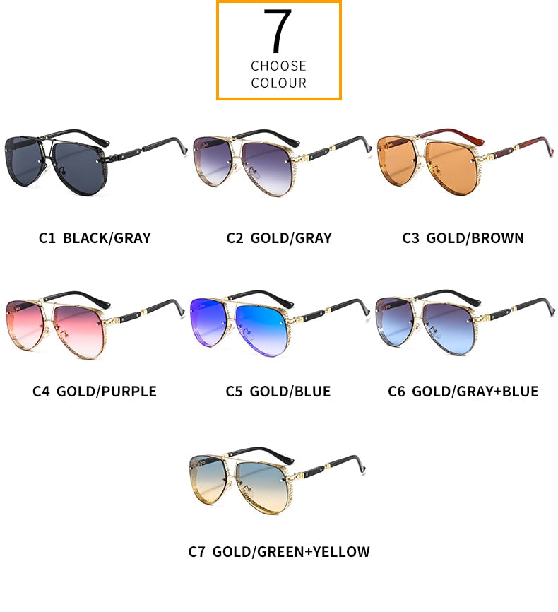  Women's Designer Metal Alloy Frame Hollow Pattern Oval Sunglasses - Women Sunglasses - DYAVOR® 