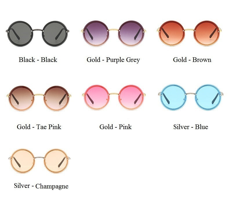  Women's Luxury Round Designer Rimless Sunglasses with Pearl Chain - Women Sunglasses - DYAVOR® 