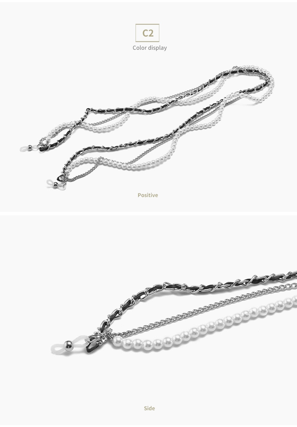  Women's Luxury Round Designer Rimless Sunglasses with Pearl Chain - Women Sunglasses - DYAVOR® 