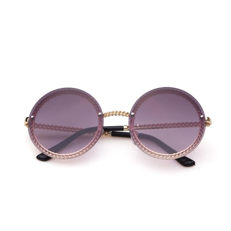  Women's Luxury Round Designer Rimless Sunglasses with Pearl Chain - Women Sunglasses - DYAVOR® 