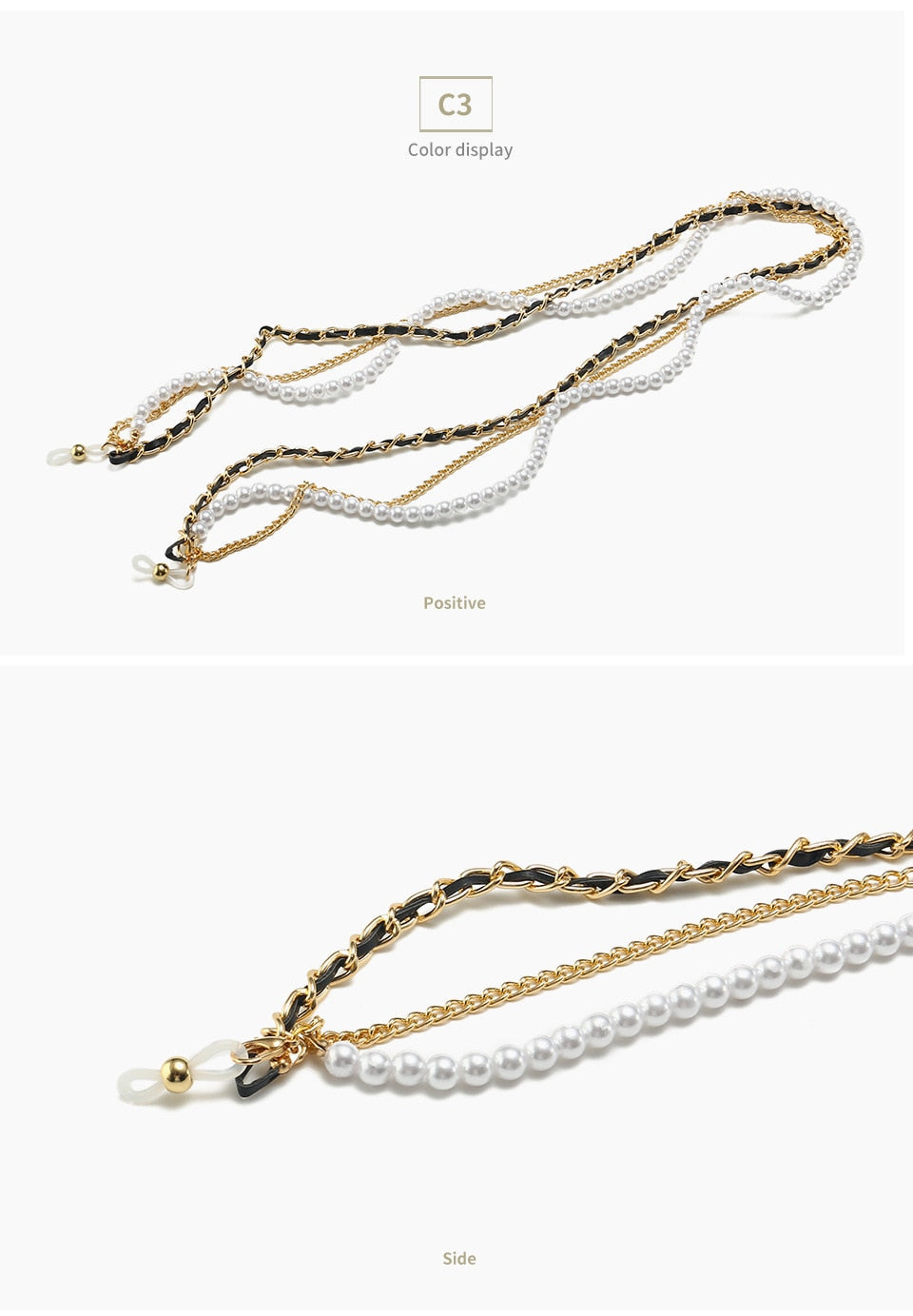  Women's Luxury Round Designer Rimless Sunglasses with Pearl Chain - Women Sunglasses - DYAVOR® 