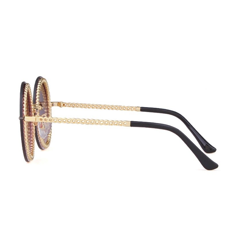  Women's Luxury Round Designer Rimless Sunglasses with Pearl Chain - Women Sunglasses - DYAVOR® 