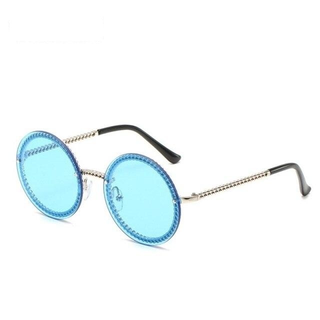  Women's Luxury Round Designer Rimless Sunglasses with Pearl Chain - Women Sunglasses - DYAVOR® 