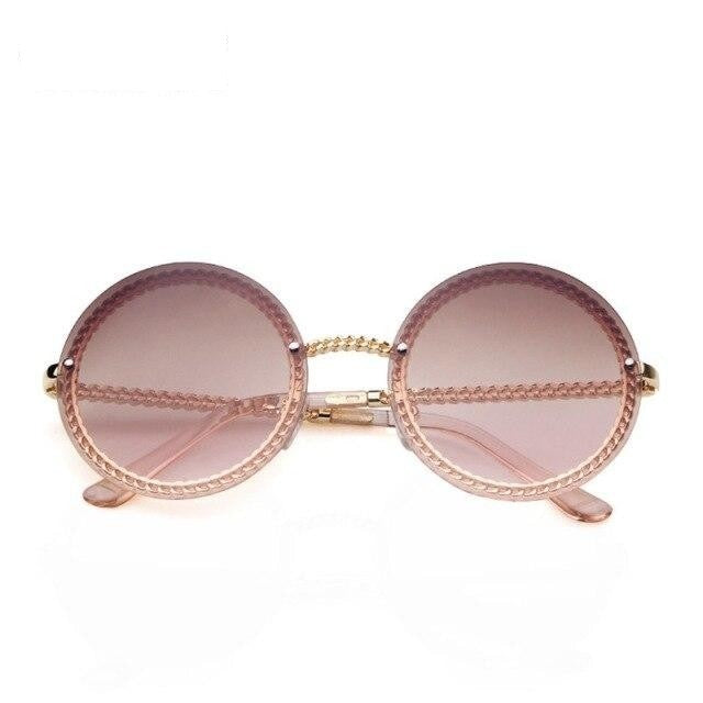  Women's Luxury Round Designer Rimless Sunglasses with Pearl Chain - Women Sunglasses - DYAVOR® 