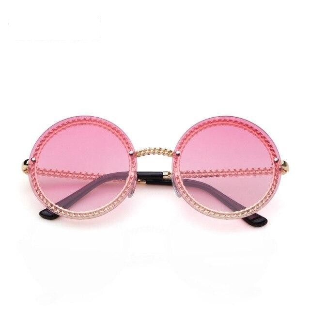  Women's Luxury Round Designer Rimless Sunglasses with Pearl Chain - Women Sunglasses - DYAVOR® 