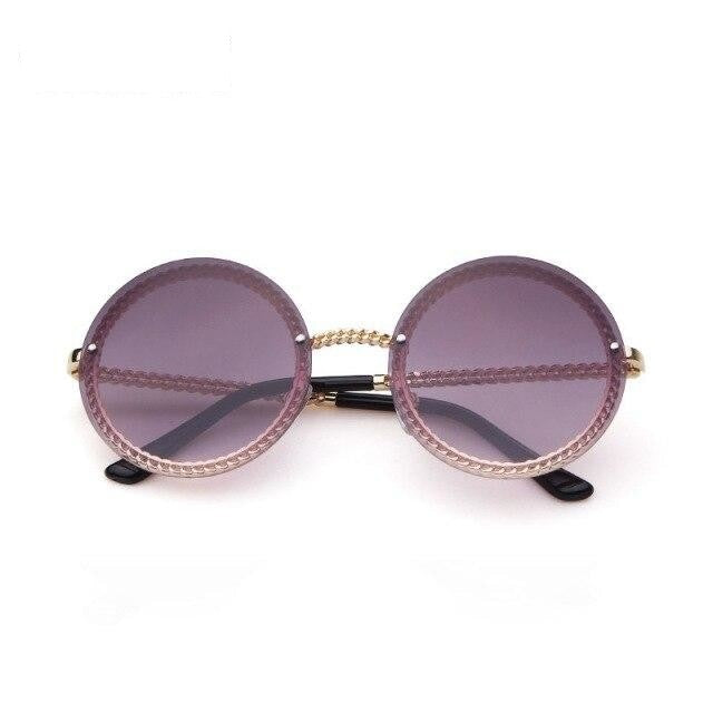  Women's Luxury Round Designer Rimless Sunglasses with Pearl Chain - Women Sunglasses - DYAVOR® 