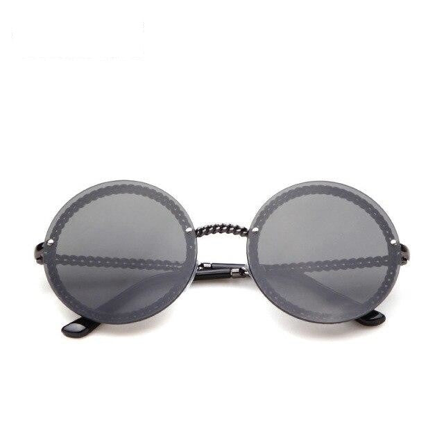  Women's Luxury Round Designer Rimless Sunglasses with Pearl Chain - Women Sunglasses - DYAVOR® 