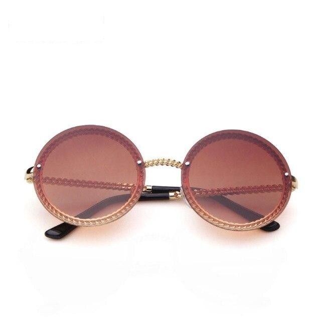  Women's Luxury Round Designer Rimless Sunglasses with Pearl Chain - Women Sunglasses - DYAVOR® 