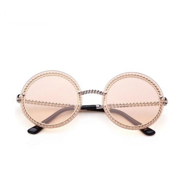  Women's Luxury Round Designer Rimless Sunglasses with Pearl Chain - Women Sunglasses - DYAVOR® 