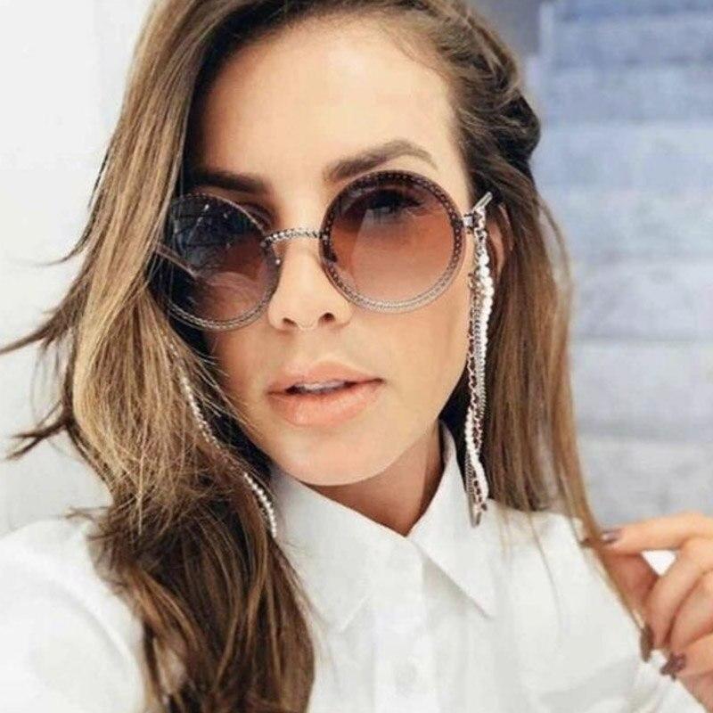  Women's Luxury Round Designer Rimless Sunglasses with Pearl Chain - Women Sunglasses - DYAVOR® 