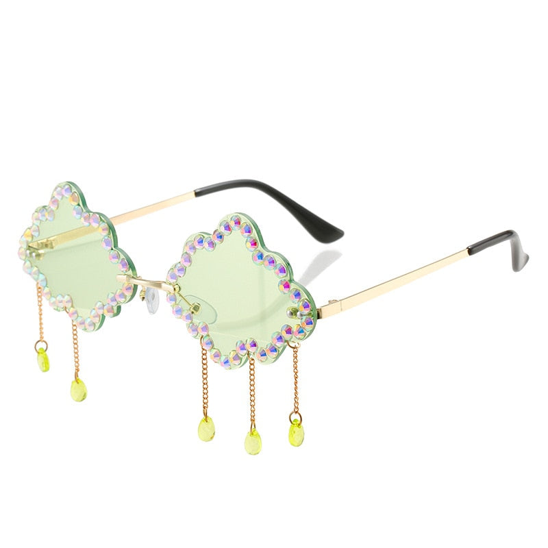  Women's Crystal Rhinestone Clouds Shape Tassel Rimless Sunglasses - Women Sunglasses - DYAVOR® 