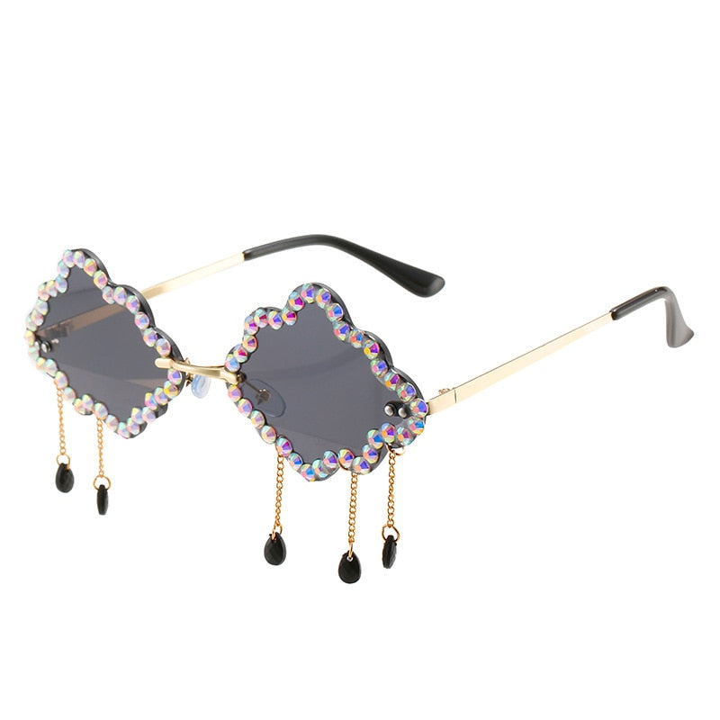  Women's Crystal Rhinestone Clouds Shape Tassel Rimless Sunglasses - Women Sunglasses - DYAVOR® 