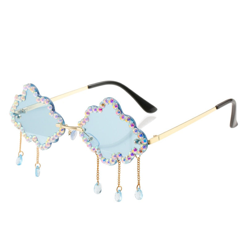  Women's Crystal Rhinestone Clouds Shape Tassel Rimless Sunglasses - Women Sunglasses - DYAVOR® 