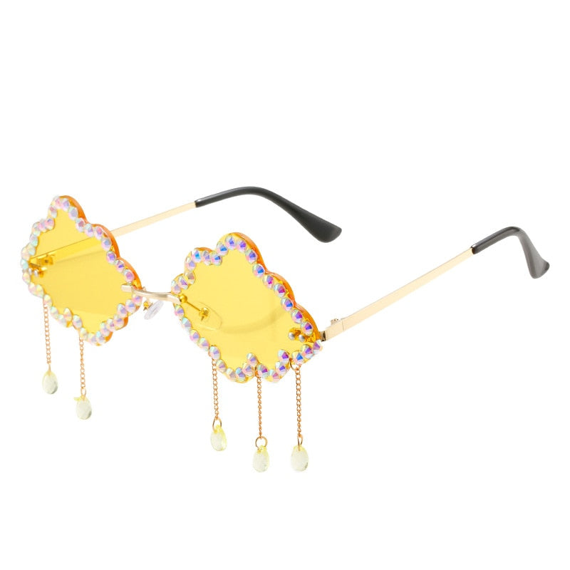  Women's Crystal Rhinestone Clouds Shape Tassel Rimless Sunglasses - Women Sunglasses - DYAVOR® 