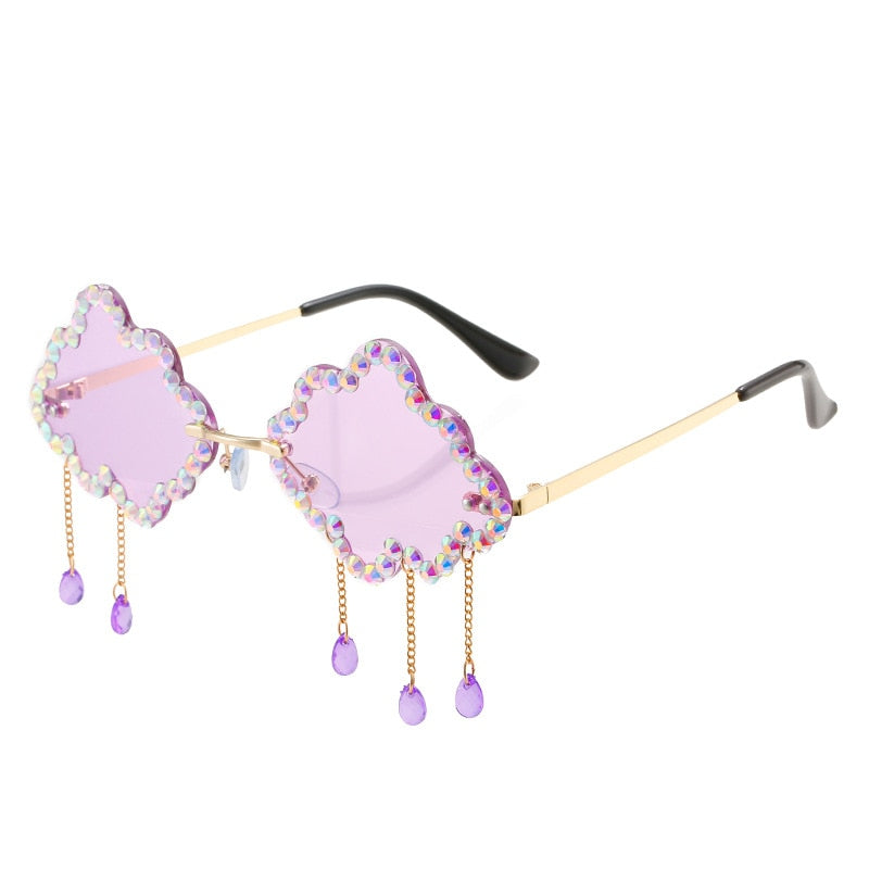  Women's Crystal Rhinestone Clouds Shape Tassel Rimless Sunglasses - Women Sunglasses - DYAVOR® 
