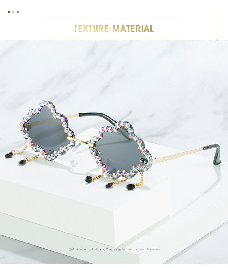  Women's Crystal Rhinestone Clouds Shape Tassel Rimless Sunglasses - Women Sunglasses - DYAVOR® 
