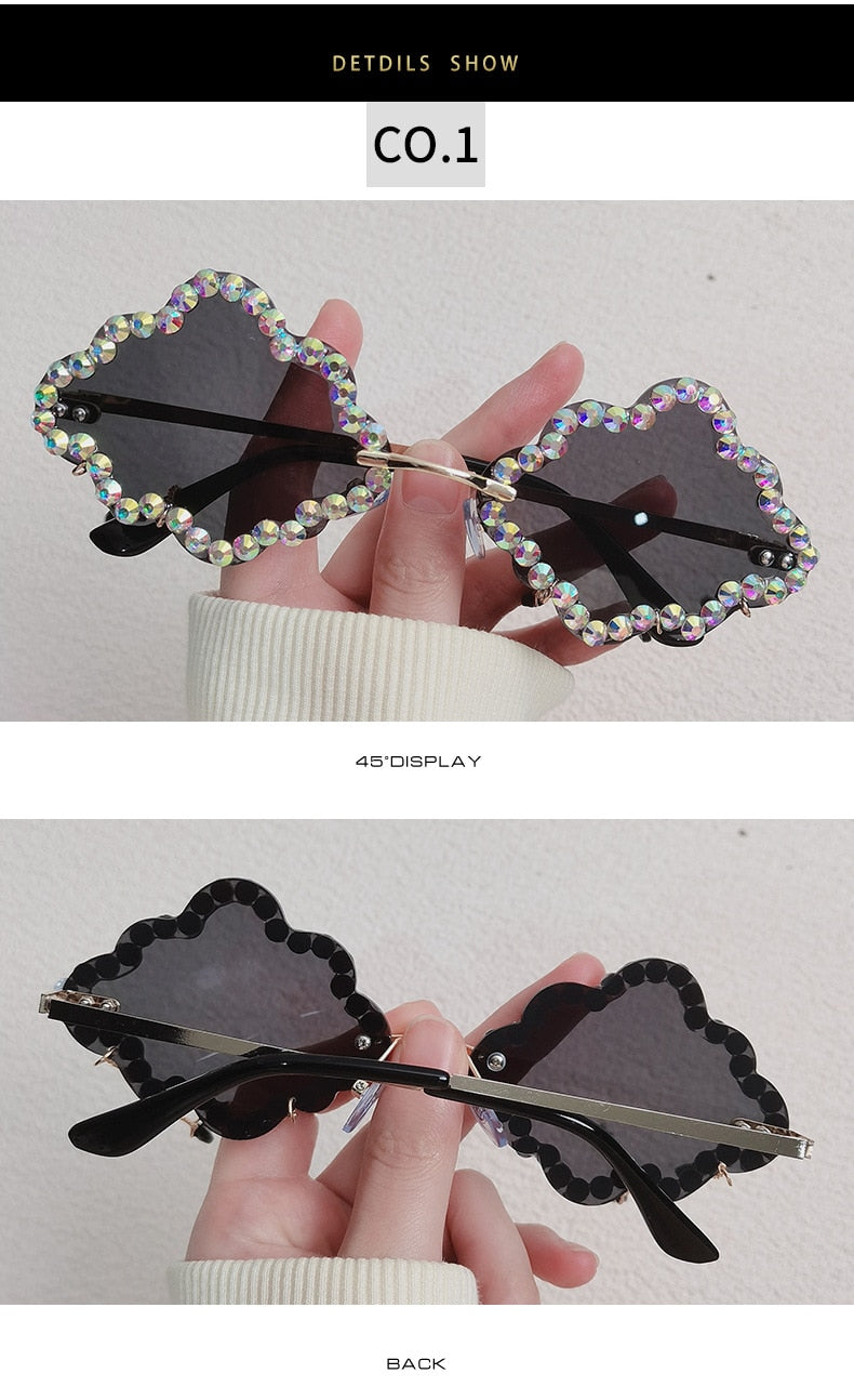  Women's Crystal Rhinestone Clouds Shape Tassel Rimless Sunglasses - Women Sunglasses - DYAVOR® 