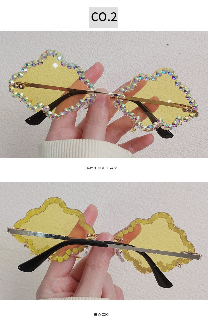  Women's Crystal Rhinestone Clouds Shape Tassel Rimless Sunglasses - Women Sunglasses - DYAVOR® 