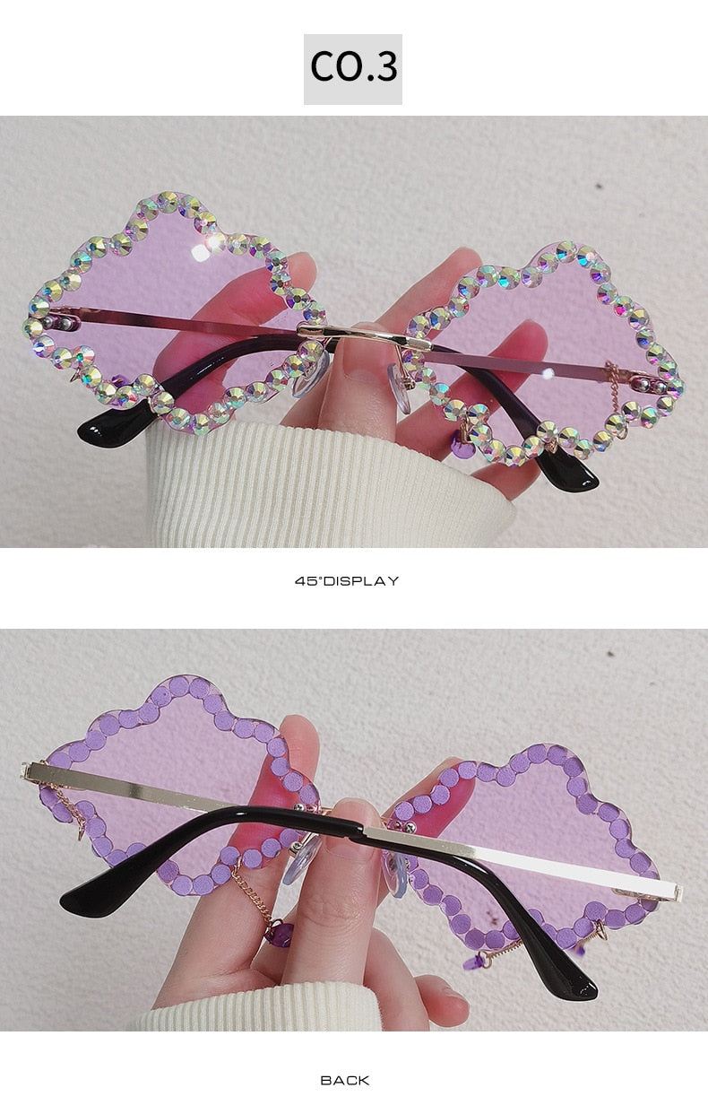  Women's Crystal Rhinestone Clouds Shape Tassel Rimless Sunglasses - Women Sunglasses - DYAVOR® 