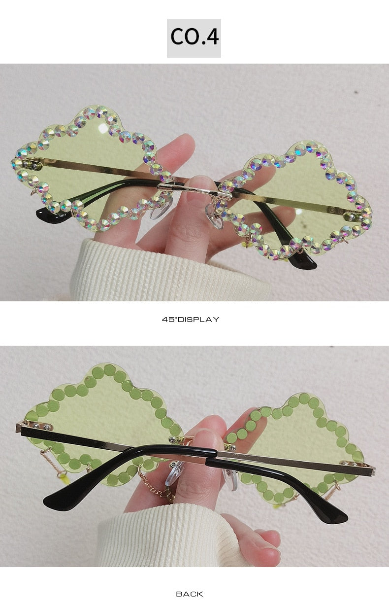  Women's Crystal Rhinestone Clouds Shape Tassel Rimless Sunglasses - Women Sunglasses - DYAVOR® 