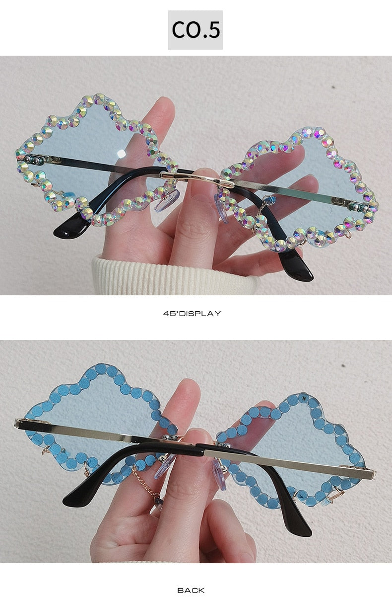  Women's Crystal Rhinestone Clouds Shape Tassel Rimless Sunglasses - Women Sunglasses - DYAVOR® 